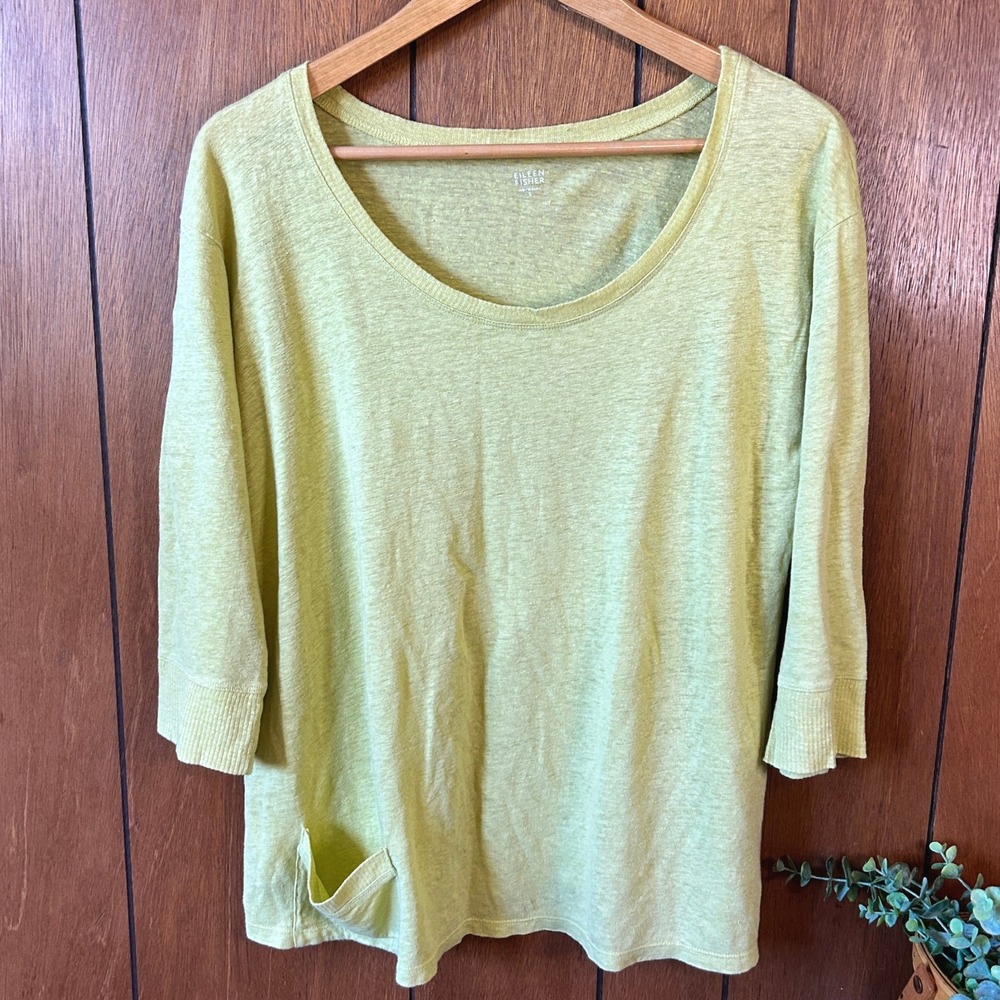 Eileen Fisher 100% Linen 3/4 Sleeve Scoop Neck Tunic Top Size S Classic Slouchy